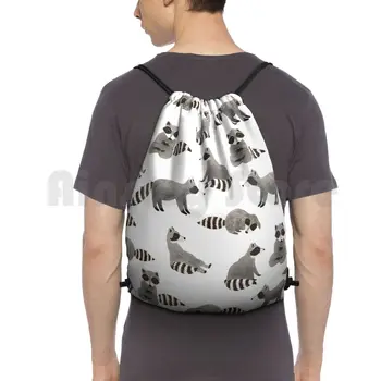 Глупый Узор Енота|Белый Рюкзак, сумка на шнурке, Спортивная сумка Для Верховой Езды, для Скалолазания, Пушистый Енот, Милое Лесное животное
